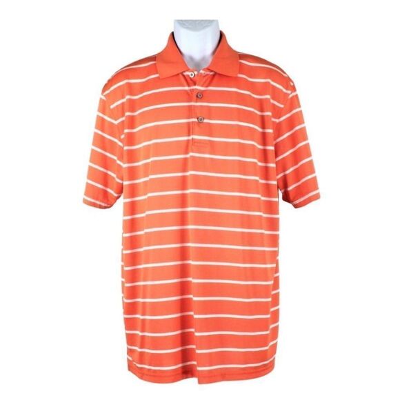 Polo Shirt Short Sleeve Side Vents Airflux Striped Orange & White Men's Size XL - Picture 1 of 4